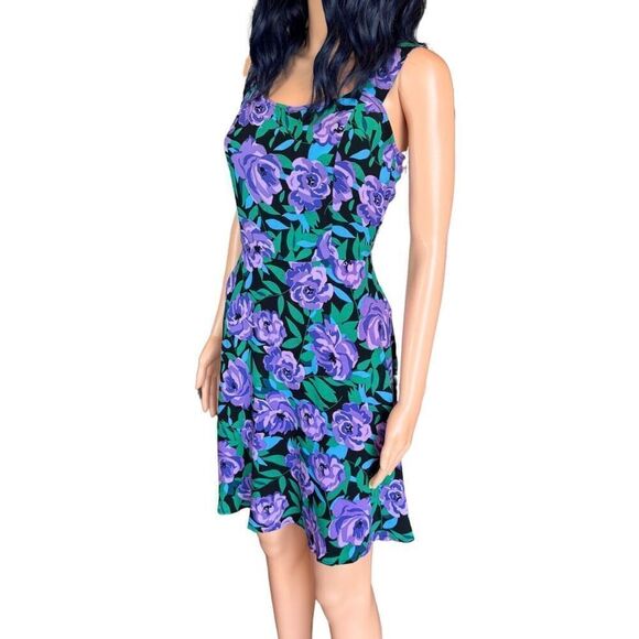 NWT JDY ASOS Square Neck Retro Purple Floral Print Skater Mini Dress Size 6 - Picture 7 of 8
